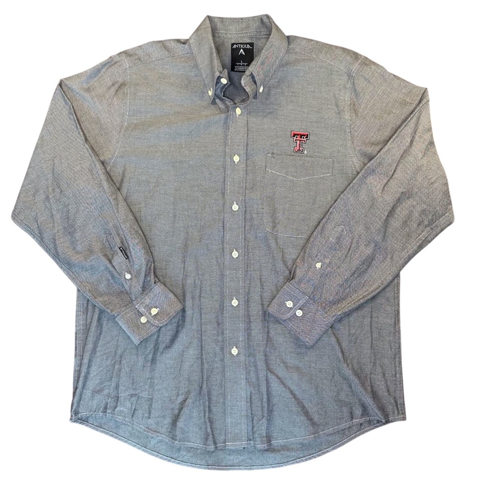 Antigua Texas Tech Red Raiders Button Down Shirt Grey Mens Large